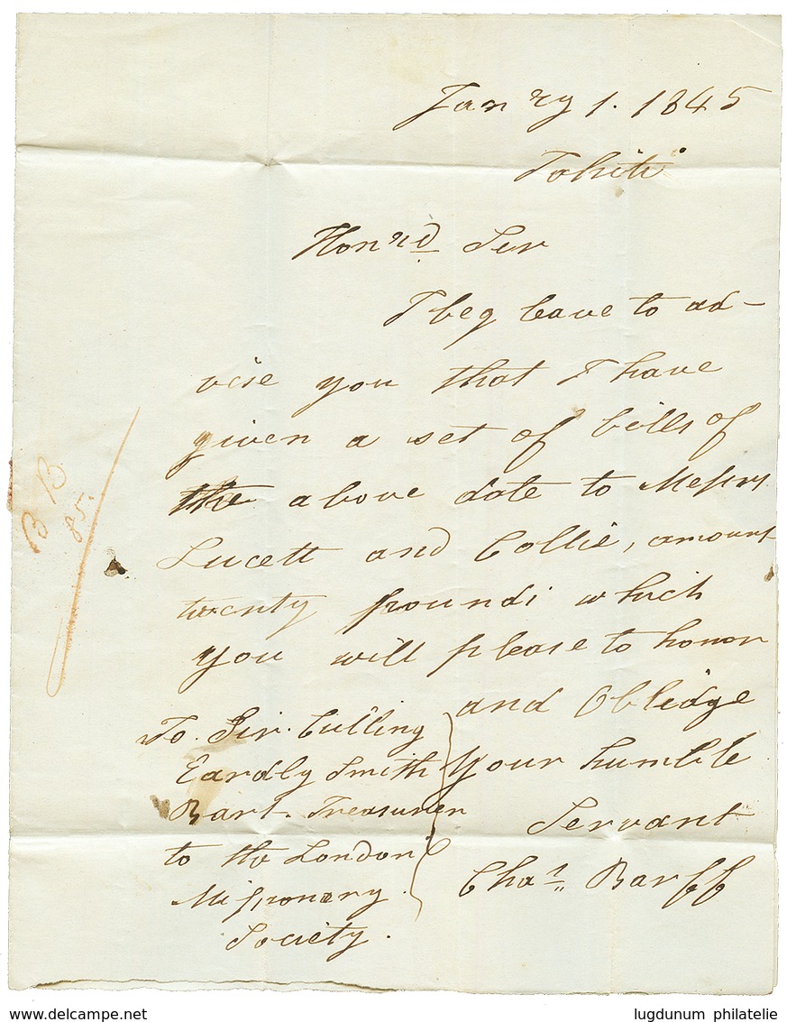 TAHITI -PRECURSEUR : 1845 SHIP LETTER SYDNEY Sur Lettre Avec Texte Daté "TAHITI" Pour LONDRES. TB. - Other & Unclassified