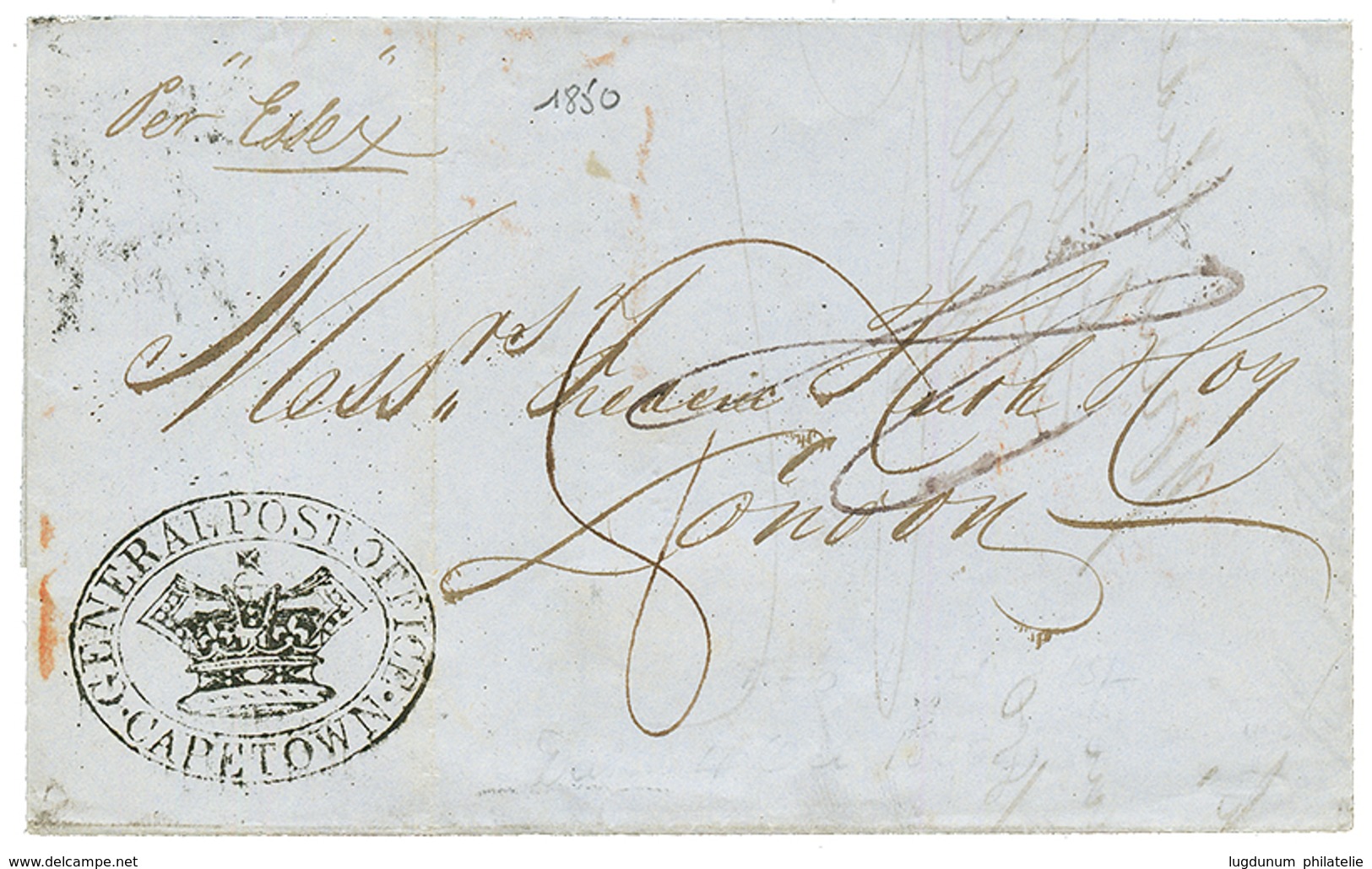 CAPE OF GOOD HOPE : 1850 Superb Crown GENERAL POST OFFICE CAPETOWN On Entire Letter To LONDON. Rare In This Quality. - Kap Der Guten Hoffnung (1853-1904)