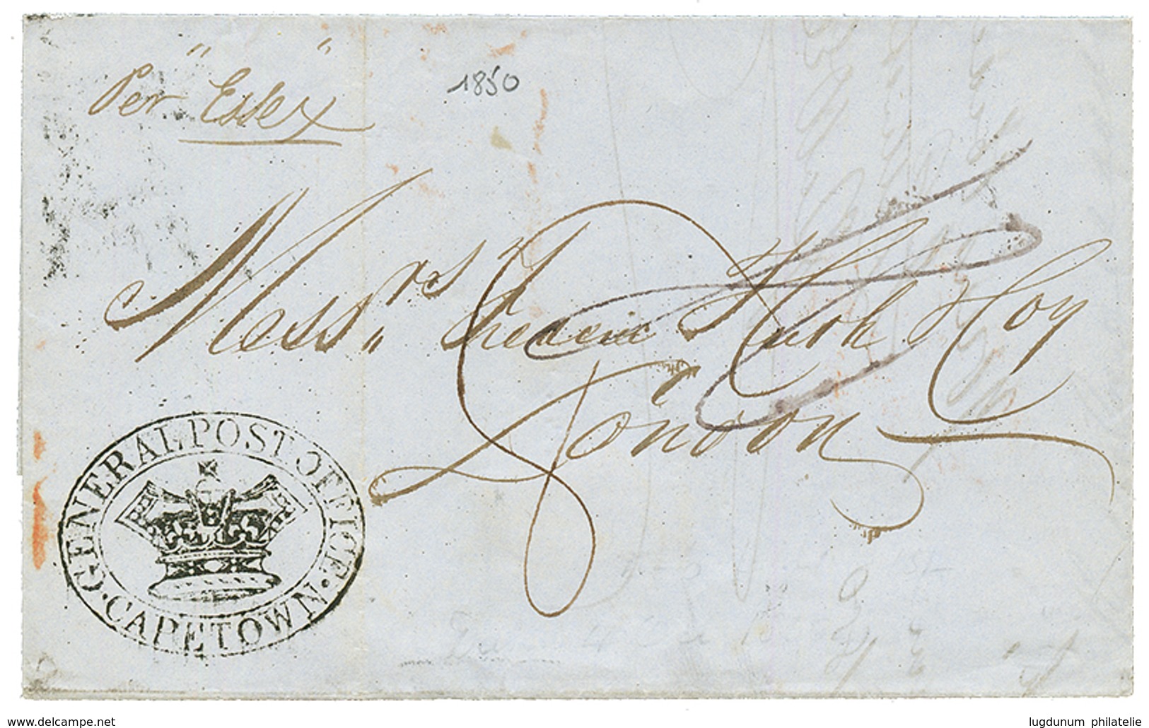 CAPE OF GOOD HOPE : 1850 Superb Crown GENERAL POST OFFICE CAPETOWN On Entire Letter To LONDON. Rare In This Quality. - Cape Of Good Hope (1853-1904)