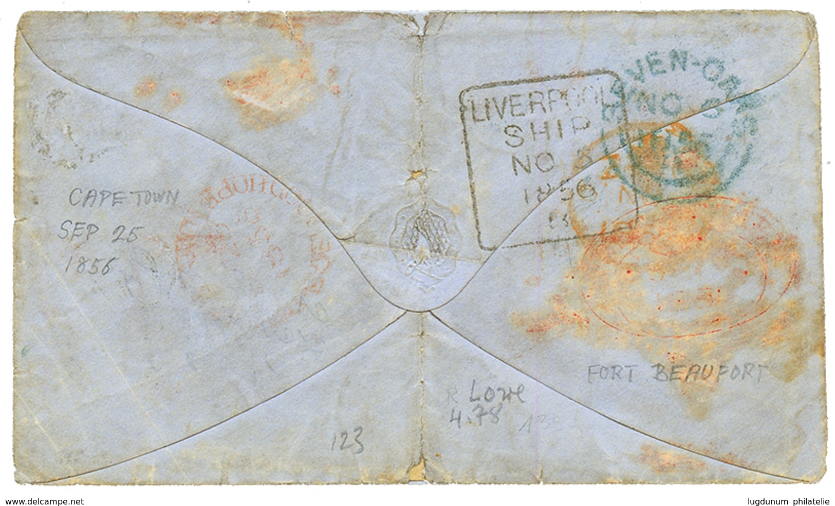 CAPE OF GOOD HOPE -SOLDIER LETTER : 1856 1 PENNY Red Pen Cancel On MILITARY Envelope To ENGLAND. Some Faults But Rare. F - Kap Der Guten Hoffnung (1853-1904)