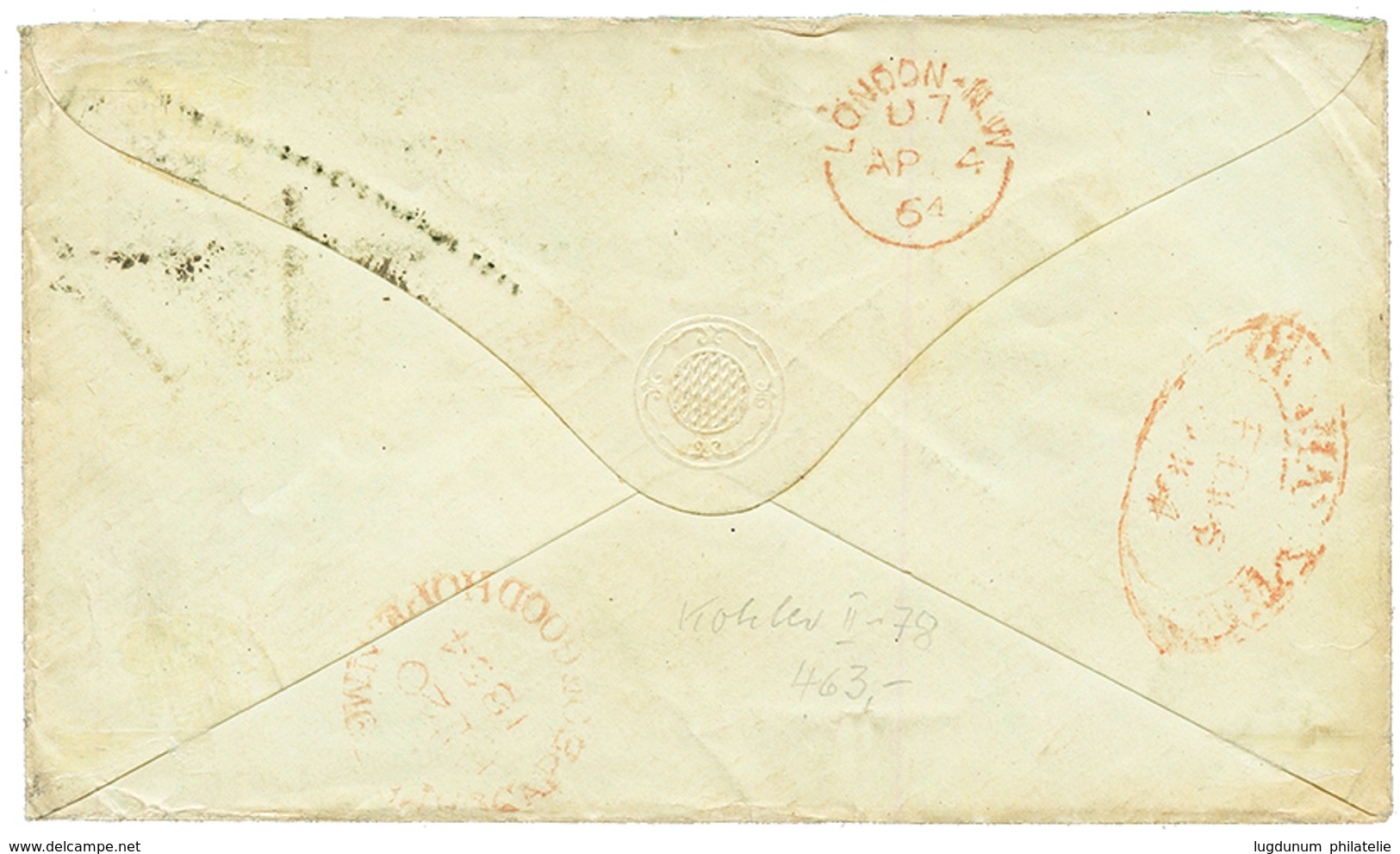 CAPE OF GOOD HOPE : 1864 1 SHILLING Deep DARK Green (just Touched) On Envelope From CAPE-TOWN To ENGLAND. Vf. - Kap Der Guten Hoffnung (1853-1904)