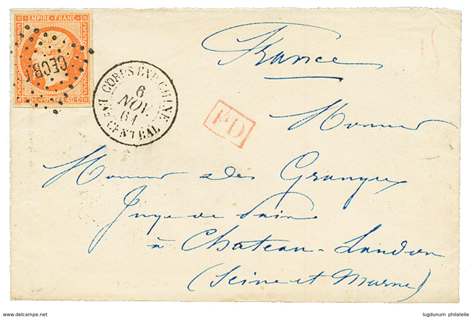 CHINA - French EXPEDITION : 1861 FRANCE 40c With 4 Large Margins + CORPS EXP. CHINE Bau CENTRAL On Envelope To FRANCE. S - Sonstige & Ohne Zuordnung