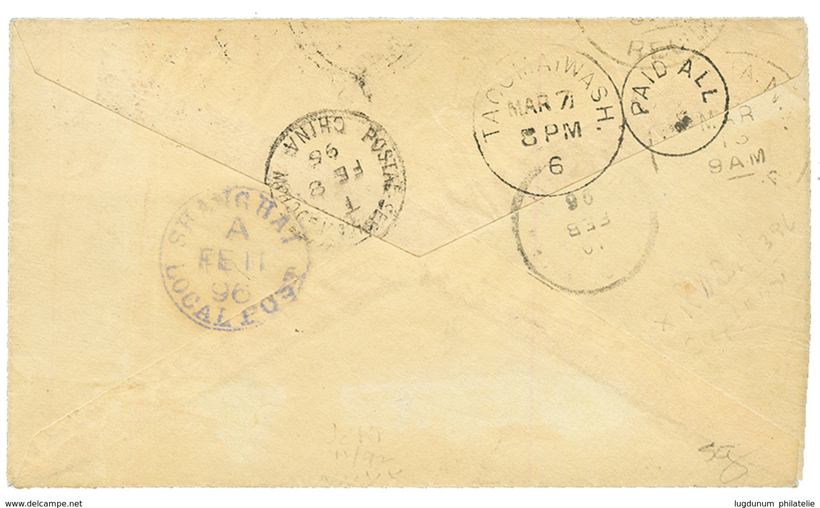 CHINA : 1896 1c FOOCHOW LOCAL POST + JAPAN 5s Canc. On Envelope To USA. Rare MIXED Franking. Vf. - Sonstige & Ohne Zuordnung