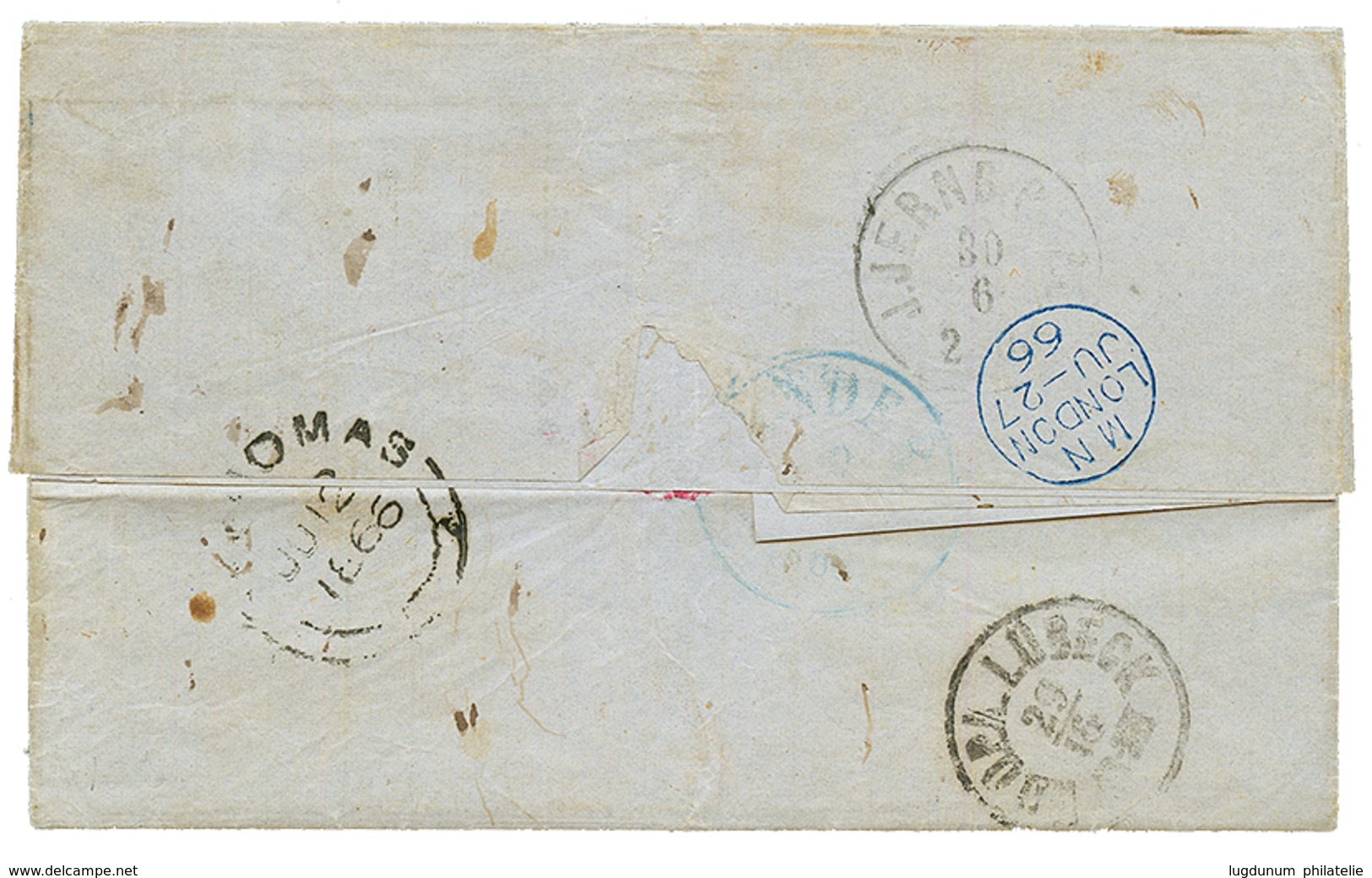 DANISH WEST INDIES : 1866 3c Carmine With 4 Large Margins + Tax Marking On Entire Letter Datelined "PORTO-CABELLO" Tp RA - Dänische Antillen (Westindien)