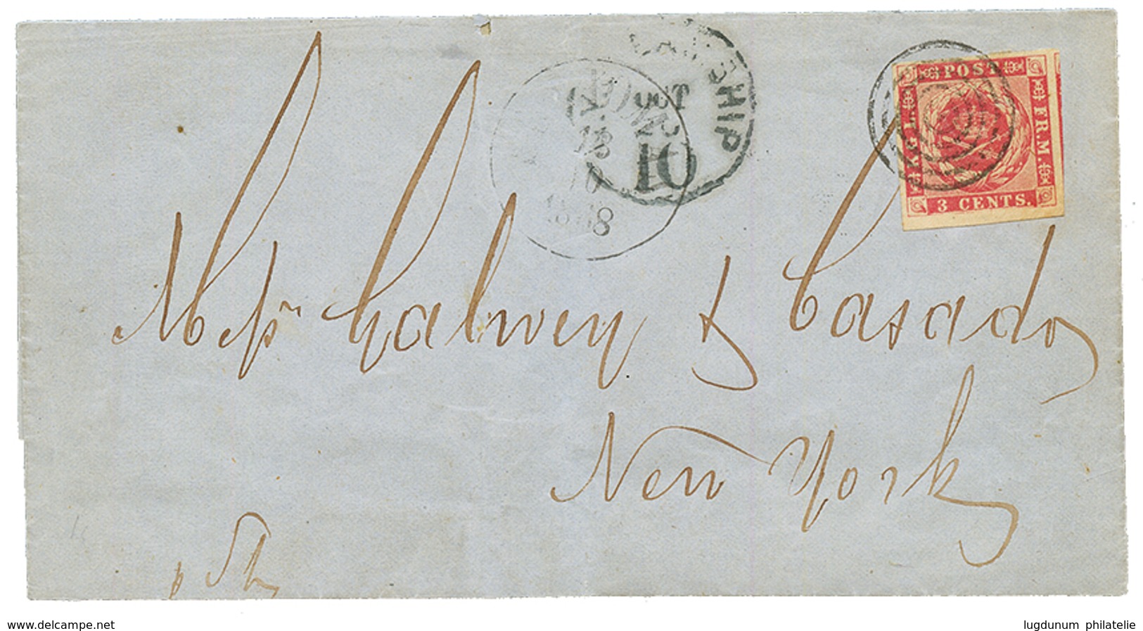DANISH WEST INDIES : 1868 3c Carmine-rose With 4 Large Margins On Cover From ST THOMAS To NEW YORK (USA). A Rare Cover I - Dänische Antillen (Westindien)