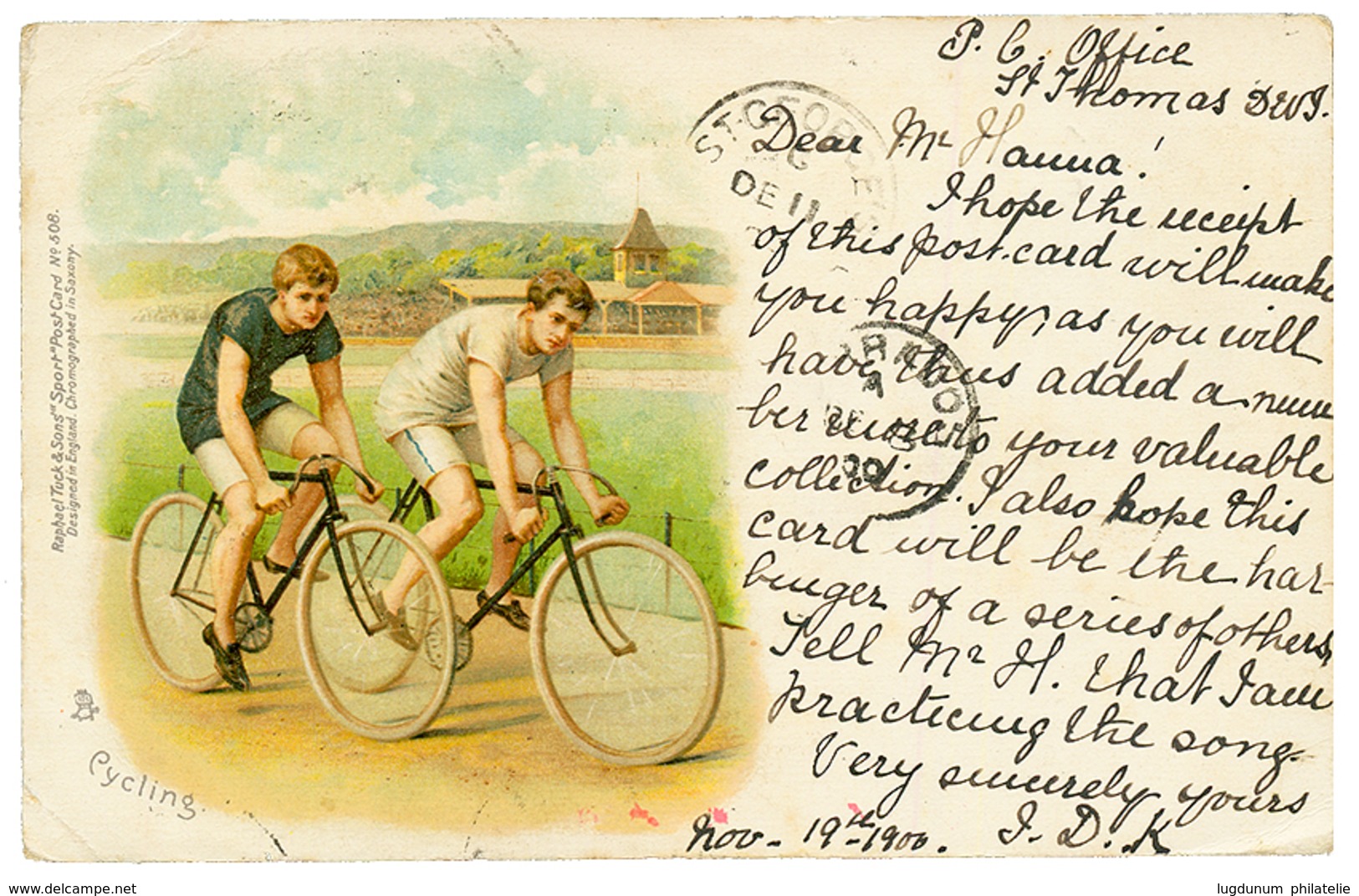 DWI To JAMAICA : 1900 3c Canc. ST THOMAS On Card (cycling ) To JAMAICA Redirected To BARBADOS And GRENADA. Superb. - Dänische Antillen (Westindien)