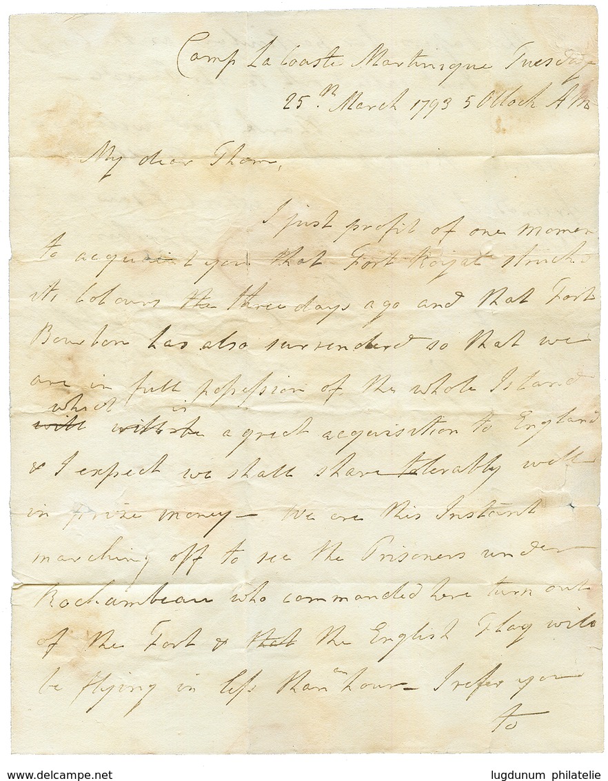 MARTINIQUE - Secon BRITISH Occupation : 1793 FALMOUTH / SHIP LETTER On Entire Letter Datelined "CAMP LA COASTE MARTINIQU - Sonstige & Ohne Zuordnung