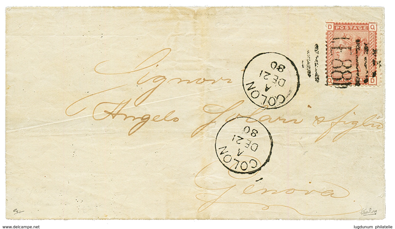 "COLON" : 1880 GB 1d Venetian Red Canc. E88 + COLON On Cover (PRINTED MATTER Rate) To GENOVA (ITALY). Ex. GLASSCO. Very  - Sonstige & Ohne Zuordnung