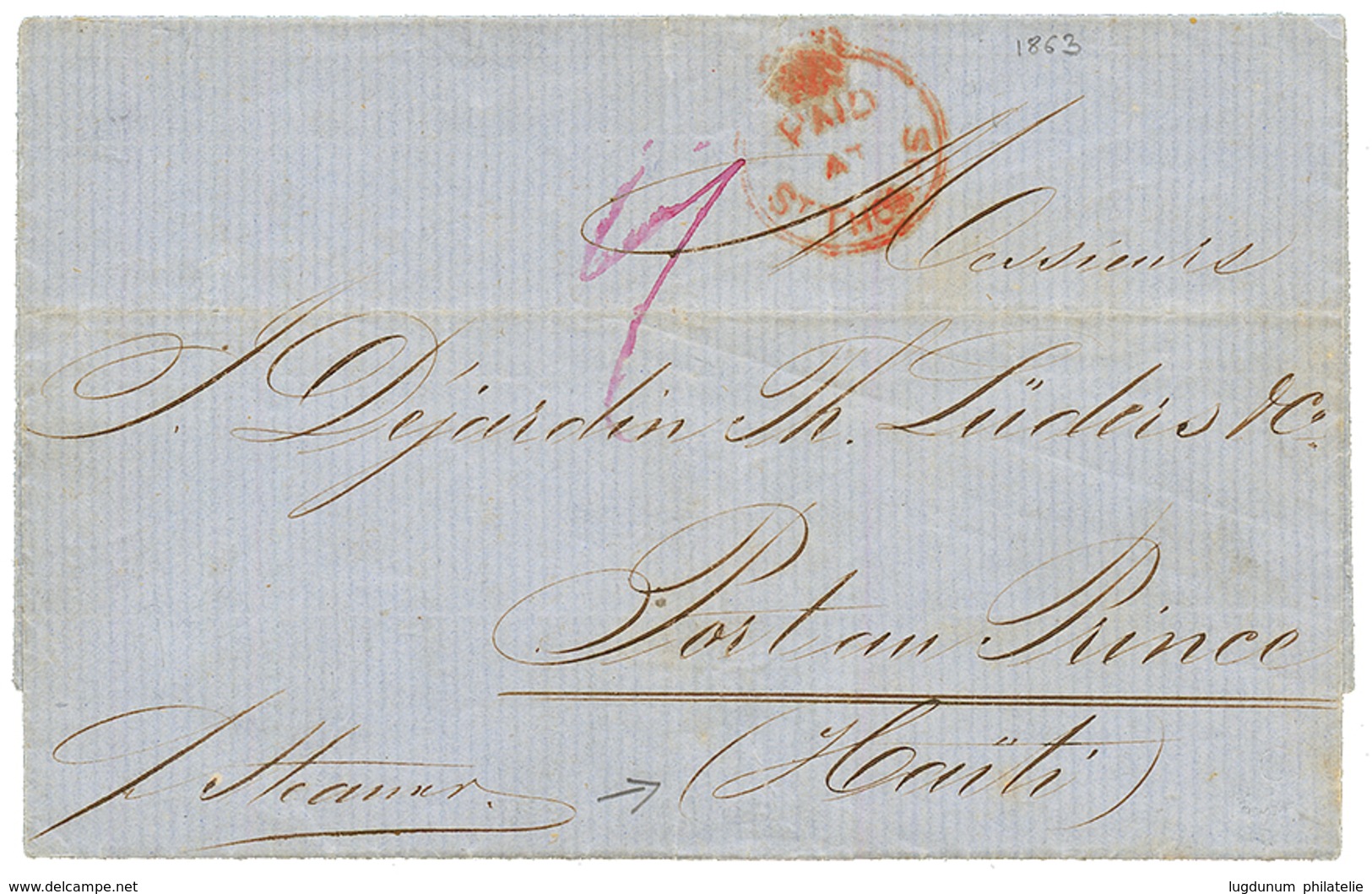 DANISH WEST INDIES : 1863 PAID AT ST THOMAS On Entire Letter To PORT AU PRINCE HAITI. Vvf. - Sonstige & Ohne Zuordnung