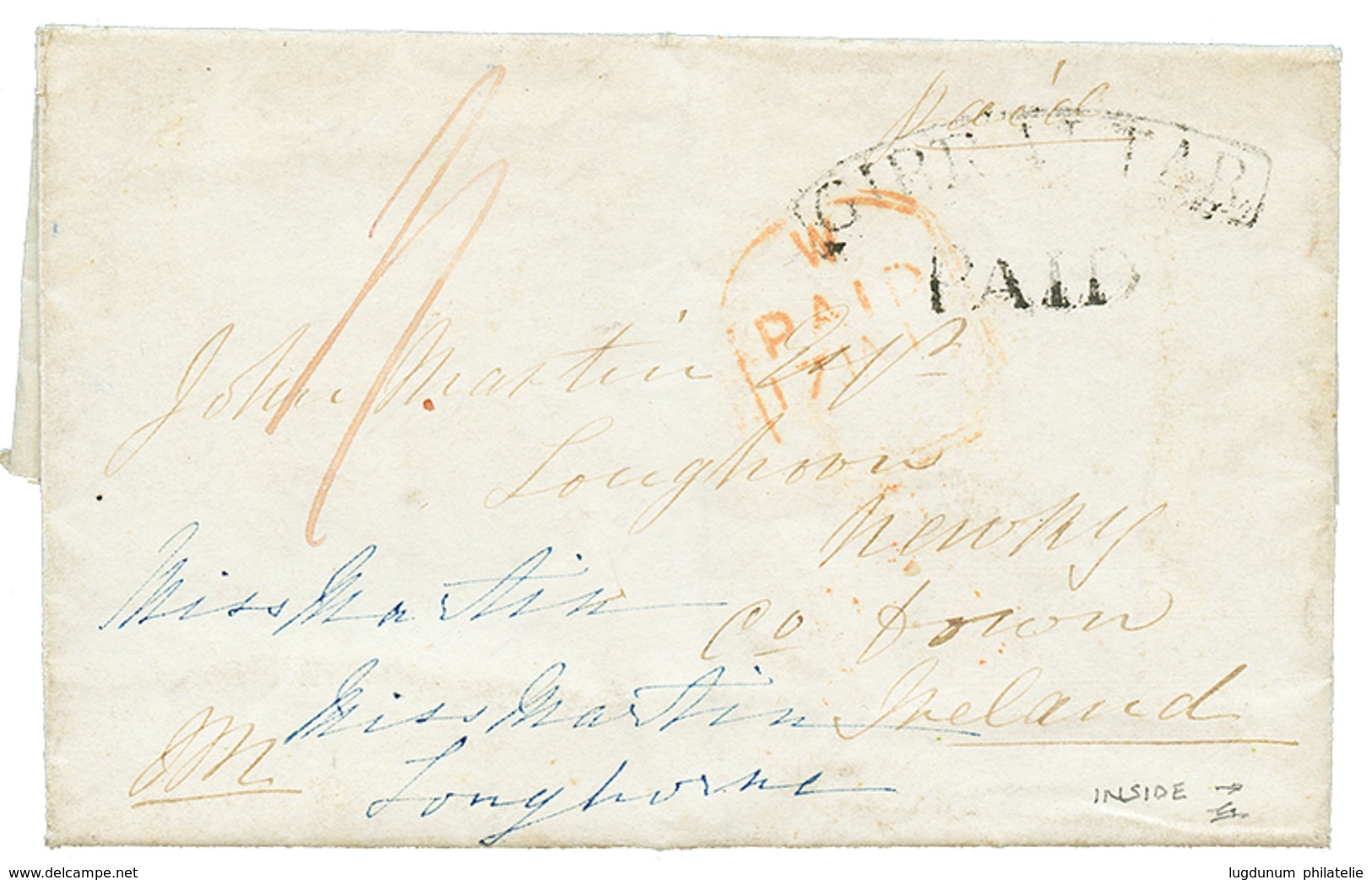 GIBRALTAR : 1846 GIBRALTAR/PAID On Entire Letter To IRELAND. Inside Superb LITHO. Of GIBRALTAR. Exhibition Item. - Sonstige & Ohne Zuordnung