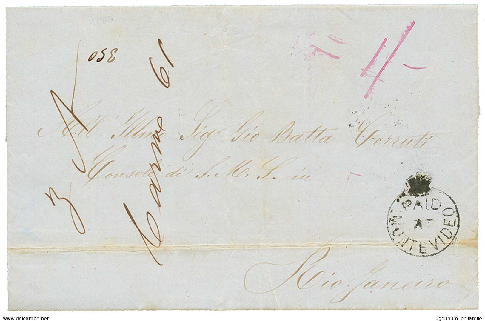 URUGUAY : 1856 PAID AT MONTEVIDEO On Entire Letter To RIO DE JANEIRO (BRAZIL). Rare. TTB. - Sonstige & Ohne Zuordnung