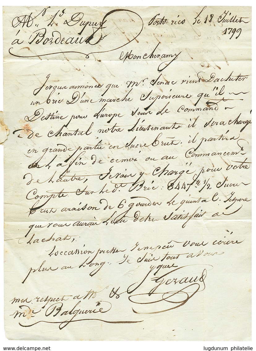 "PORTO-RICO Via HAMBURG" : 1799 HAMBURG + "34" Tax Marking On Entire Letter Datelined "PORTO-RICO" To BORDEAUX (FRANCE). - Sonstige & Ohne Zuordnung