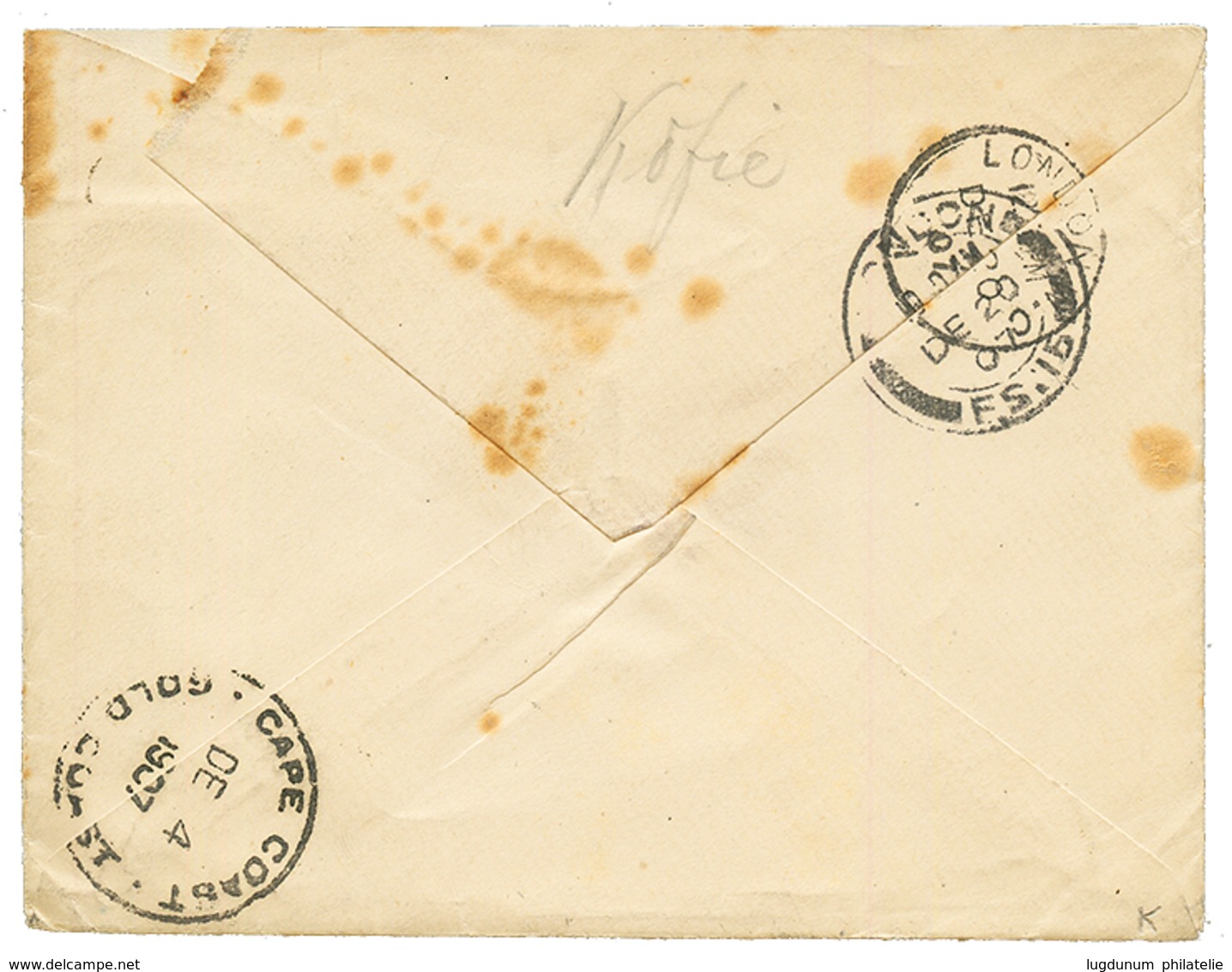 GOLD COAST : 1907 ELMINA GOLD COAST + "T" Tax Marking On Envelope With Full Text To LONDON. Scarce. Vf. - Côte D'Or (...-1957)
