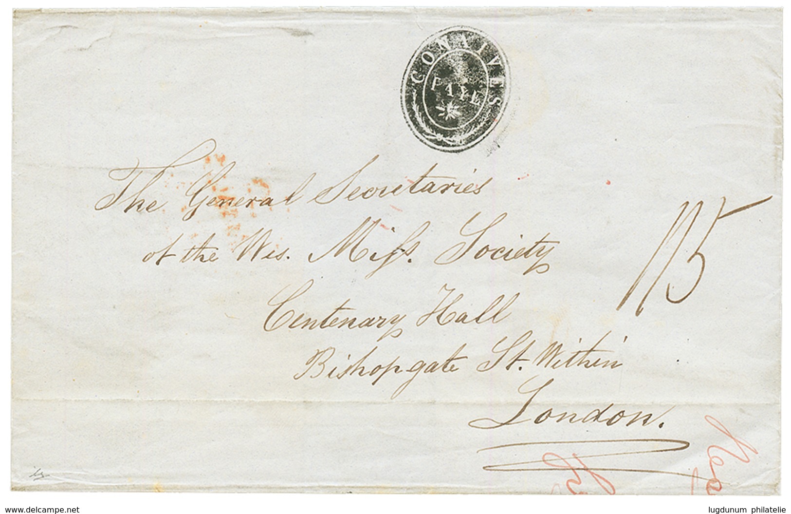 HAITI : 1849 Negativ Cachet GONAIVES / PAYE + "1/5" Tax Marking On Cover To ENGLAND. Superb. - Haiti