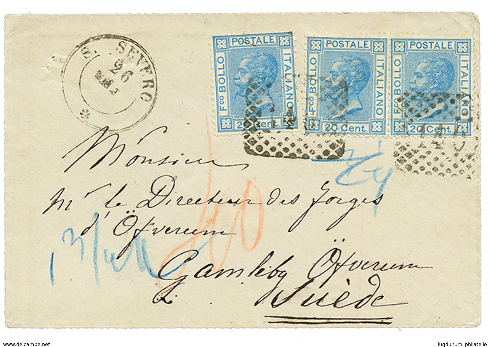 1873 20c (x3) Canc. 140 + S. SEVERO On Envelope To SWEDEN. Vvf. - Ohne Zuordnung