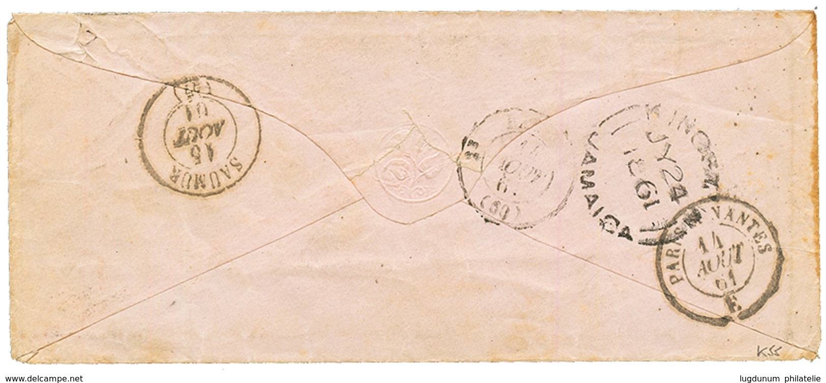 JAMAICA : 1861 6d Canc. A01 + Tax Marking On Envelope From KINGSTON To FRANCE. Vvf. - Giamaica (...-1961)