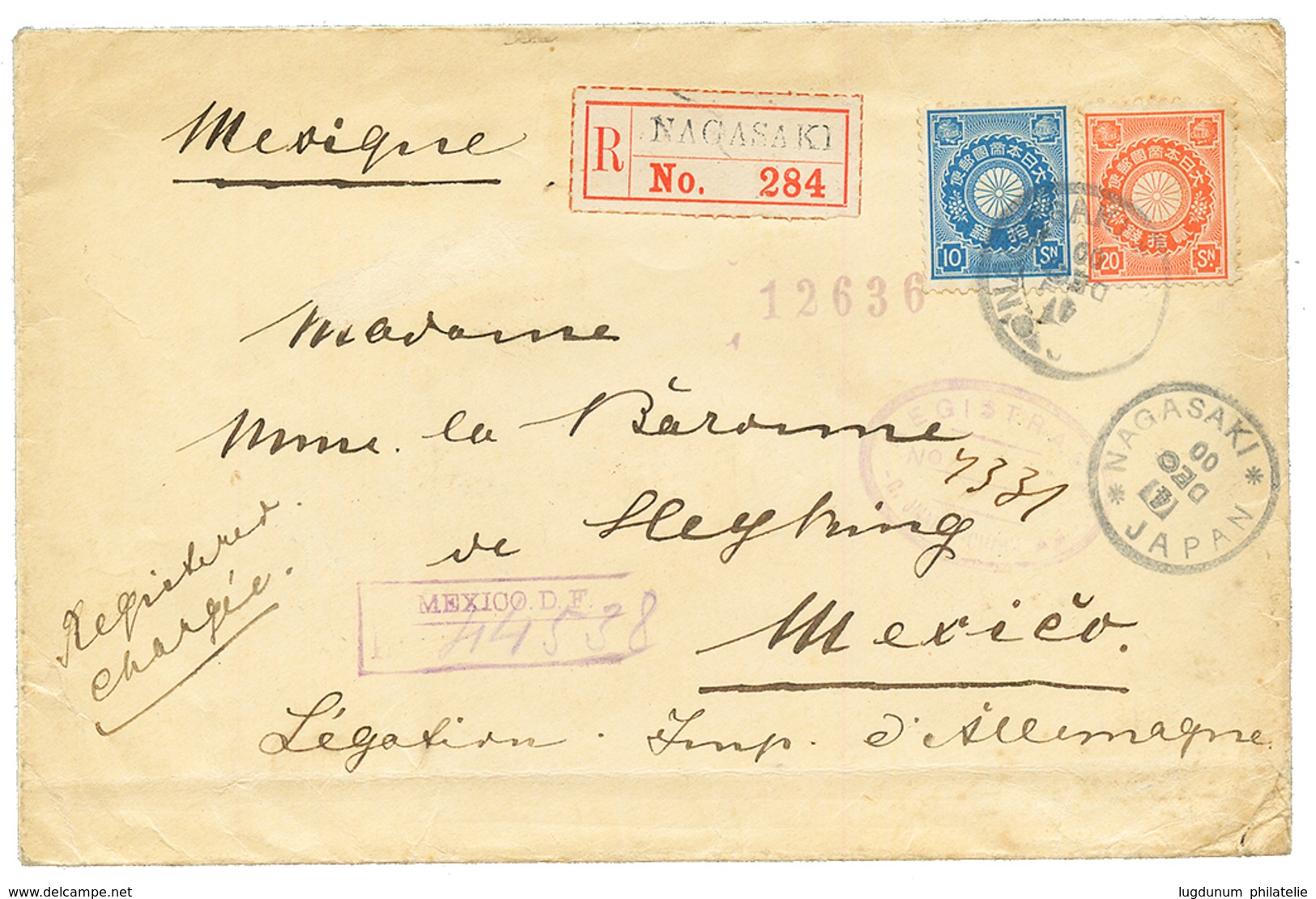 "JAPAN To MEXICO" : 1900 10s + 20s Canc. NAGASAKI On REGISTERED Envelope To MEXICO. Scarce. Superb. - Sonstige & Ohne Zuordnung