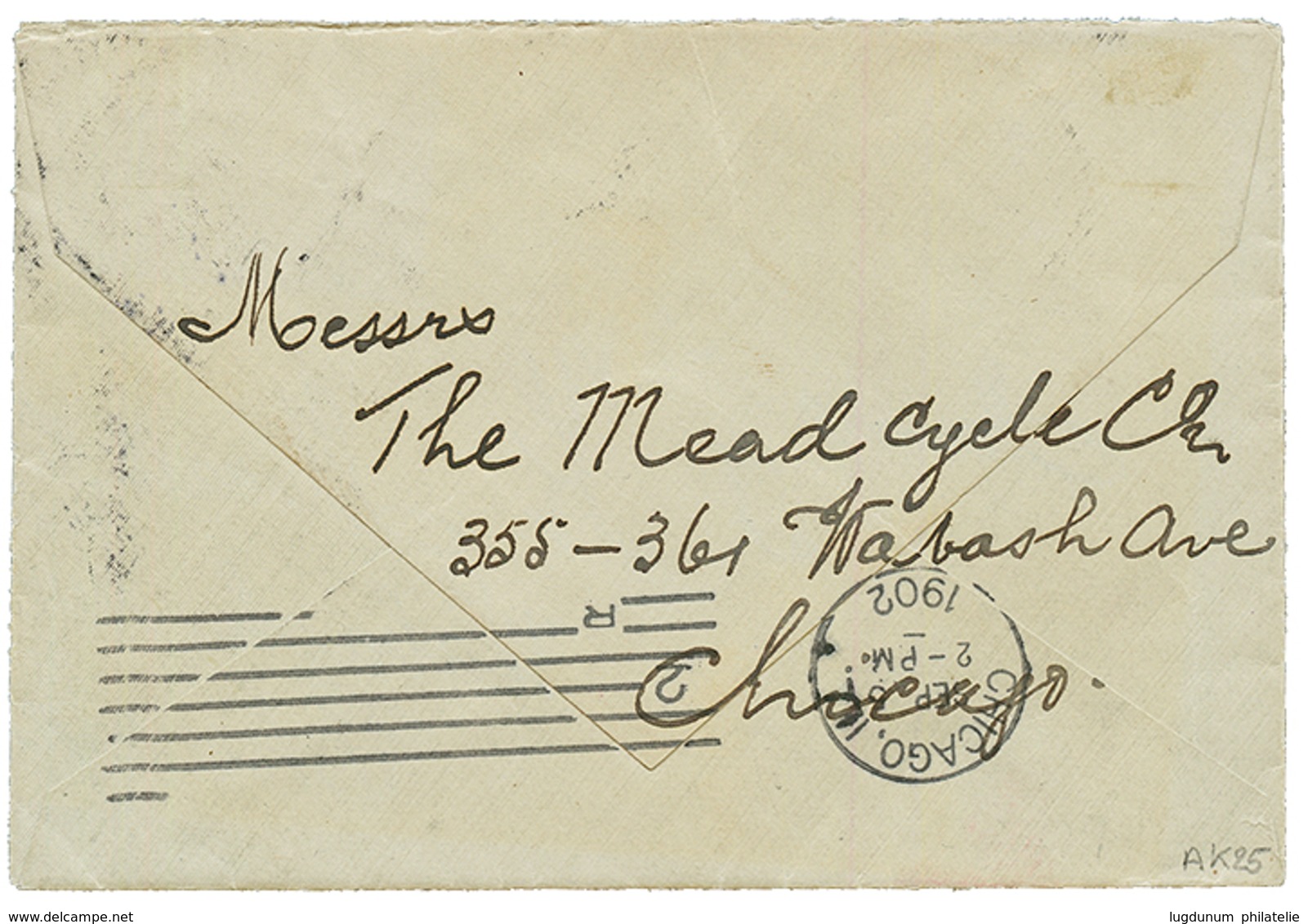 LAGOS : 1902 1/2d (x5) Canc. DEUTSCHE SEPOST / LINIE HAMBURG WEST-AFRIKA/ XX On Envelope To CHICAGO (USA). 1 Stamp With  - Sonstige & Ohne Zuordnung