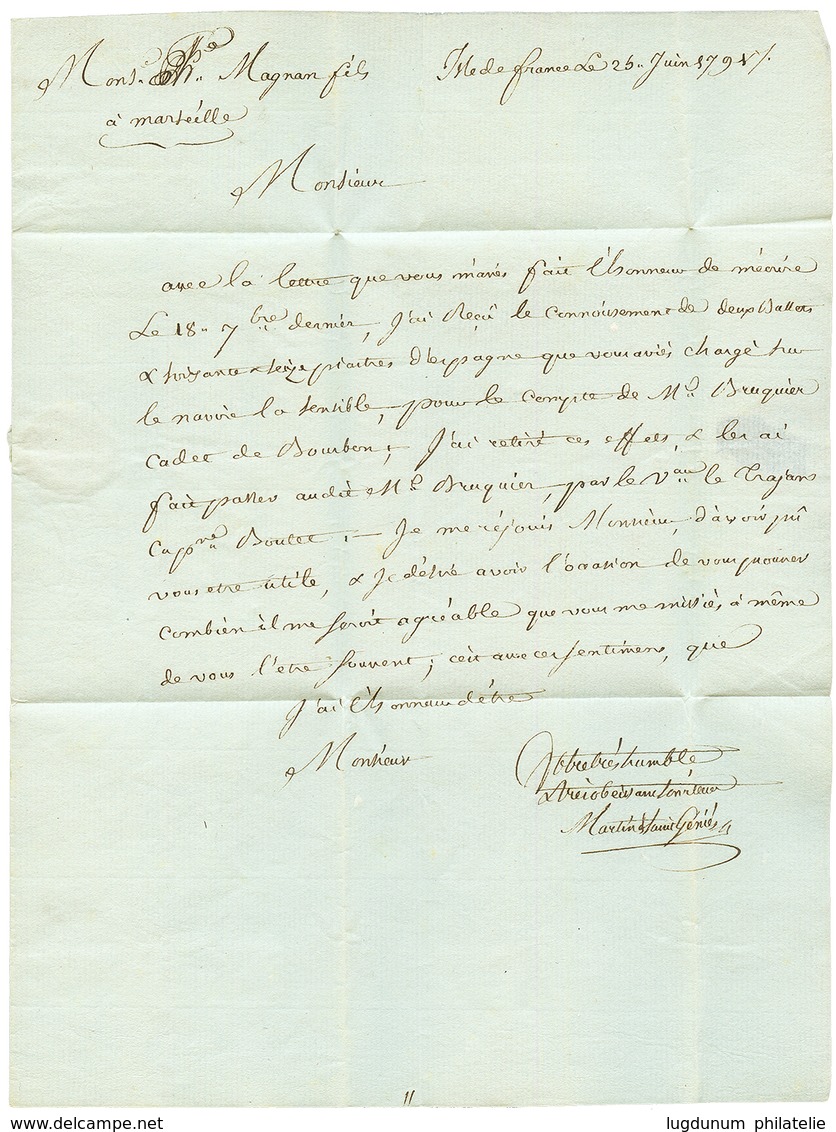 MAURITIUS : 1791 Very Rare French Entry Mark C.F.P. TOULON On Entire Letter Datelined "ISLE DE FRANCE" To MARSEILLE. Sup - Mauritius (...-1967)