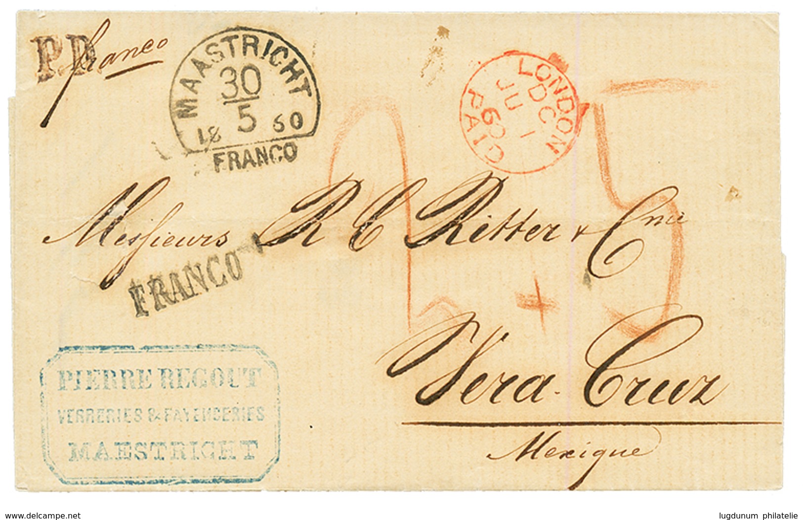 NETHERLANDS To MEXICO : 1860 MAASTRICHT + FRANCO + PD On Cover To VERA-CRUZ (MEXIQUE). Superb. - Sonstige & Ohne Zuordnung