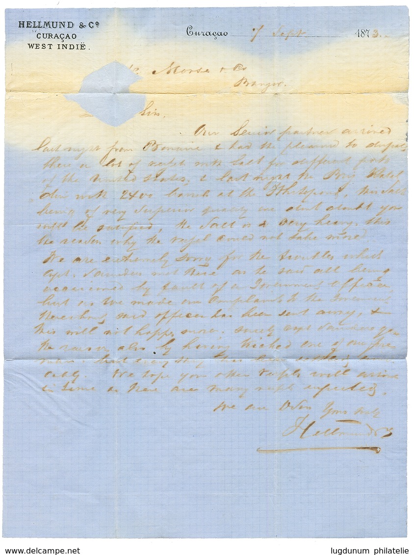 CURACAO Via ST THOMAS (DWI) : 1873 USA 10c Canc. NEW YORK STEAM SHIP + ST THOMAS On Entire Letter Datelined "CURACAO" To - Niederländische Antillen, Curaçao, Aruba