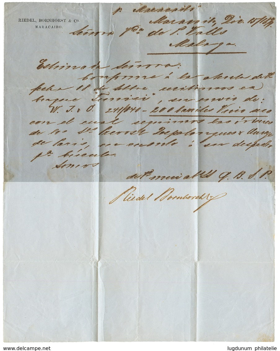 CURACAO : 1879 25c Canc. 201 + CURACAO + CURACAO OVER SOUTHAMPTON On Entire Letter To MALAGA (SPAIN). Scarce. Vvf. - Niederländische Antillen, Curaçao, Aruba