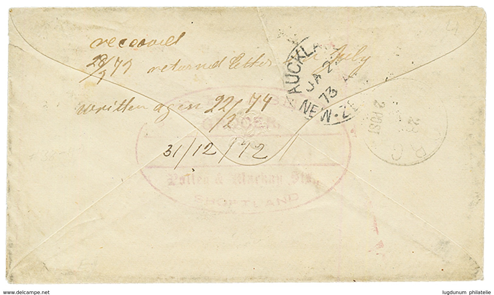 NEW ZEALAND To DENMARK : 1873 1d + 2d + 6d On Envelope From THAMES To VIBORG ( DENMARK ). Ex. J. HACKMEY. RPS Certificat - Sonstige & Ohne Zuordnung