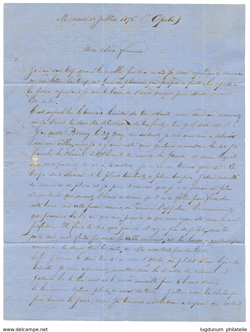 OIL RIVERS - PRECURSOR : 1876 "T" + "11" Tax Marking On Entire Letter Datelined "OPOBO" To FRANCE. GREAT RARITY. Vvf. - Sonstige & Ohne Zuordnung