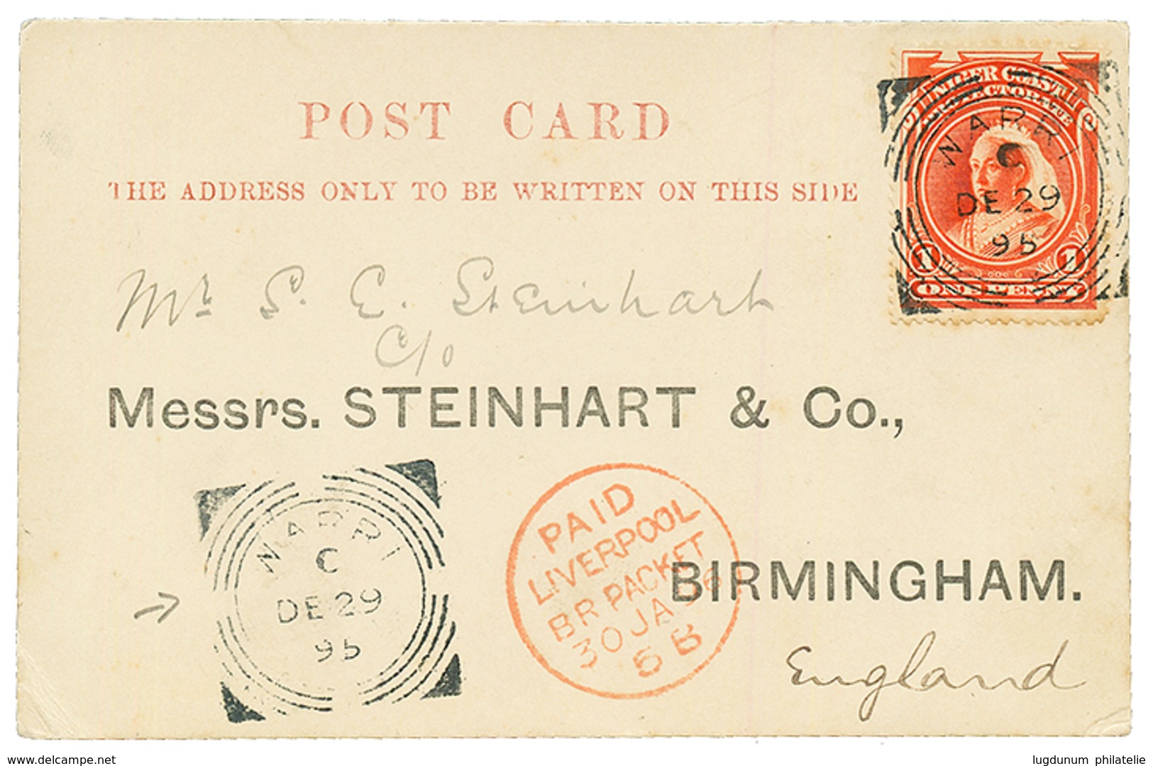 "WARRI" : 1895 NIGER COAST 1d Canc. WARRI On Card To ENGLAND. RARE. Superb. - Sonstige & Ohne Zuordnung