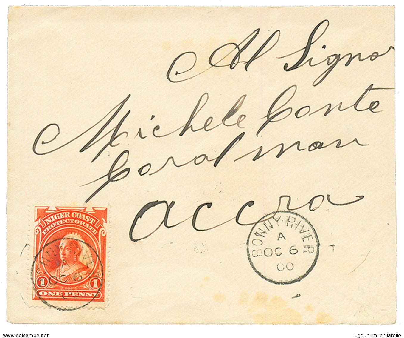 1900 NIGER COAST 1d Canc. BONNY RIVER On Commercial Envelope To ACCRA. Superb. - Sonstige & Ohne Zuordnung