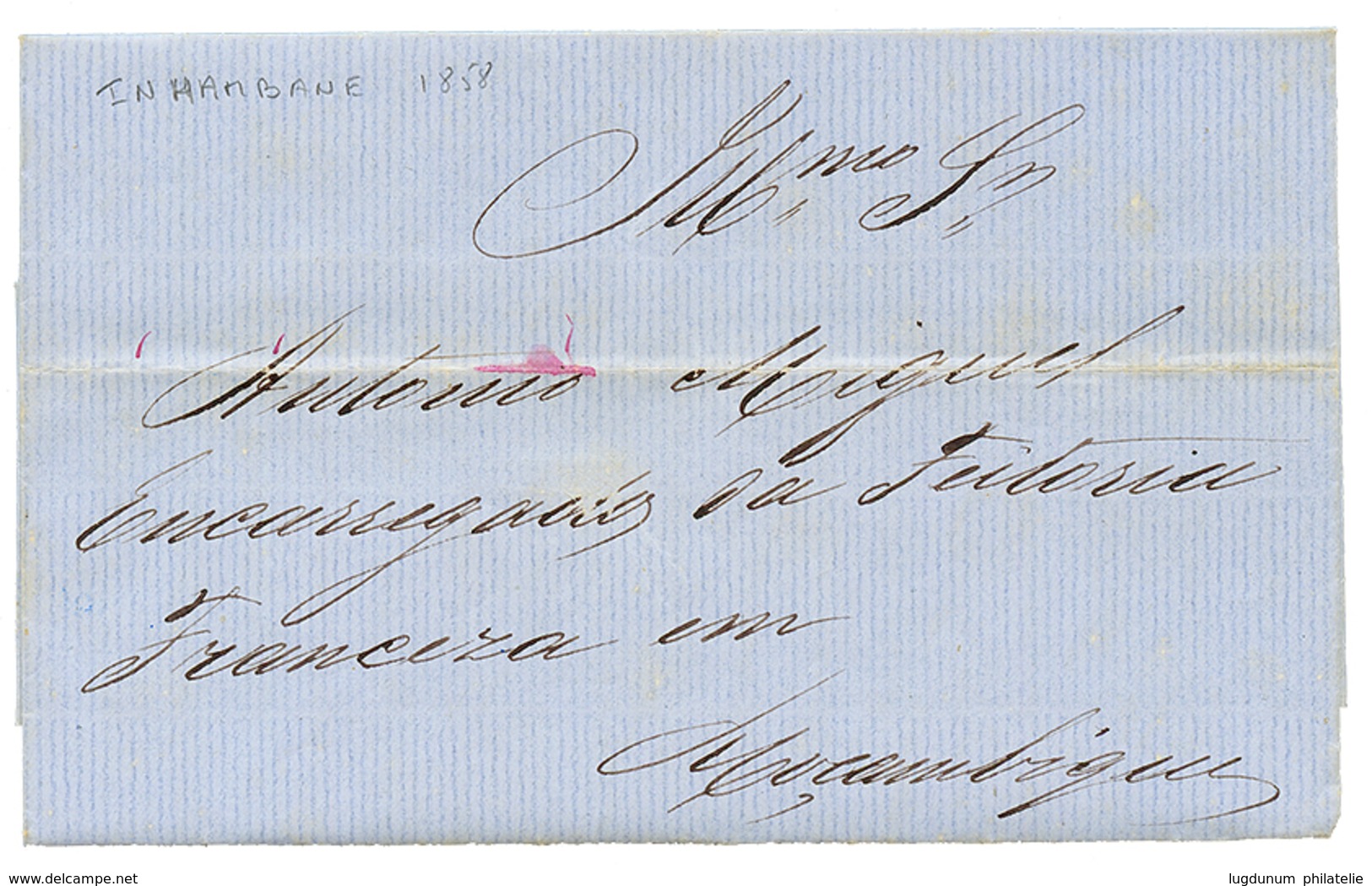 MOZAMBIQUE - INHAMBANE : 1858 Entire Letter Datelined "INHAMBANE 30juin 1858" To MOZAMBIQUE. Rare Internal Mail. Superb. - Other & Unclassified