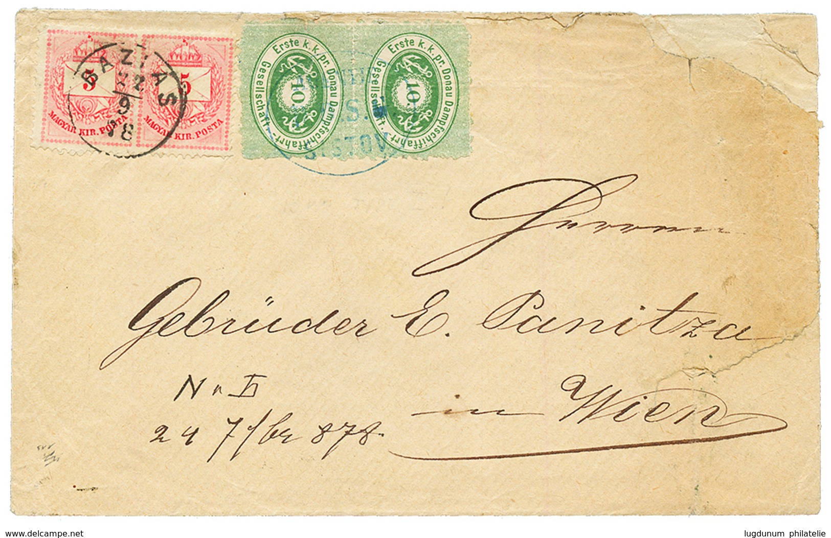 ROMANIA - BAZIAS - DDSG : 1878 HUNGARY 5kr(x2) Canc. BAZIAS + DDSG 10k Pair Canc. AGENTIE DDSG SISTOV On Envelope (some  - Sonstige & Ohne Zuordnung