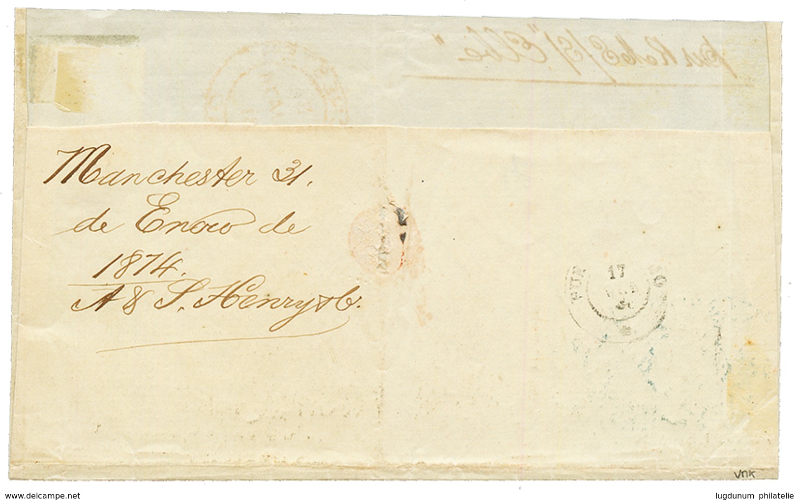 "GREAT BRITAIN / PORTO-RICO Combination" : 1874 GB 1 SHILING Canc. 496 + MANCHESTER PAID + PORTO-RICO 50c On Cover ( Not - Other & Unclassified