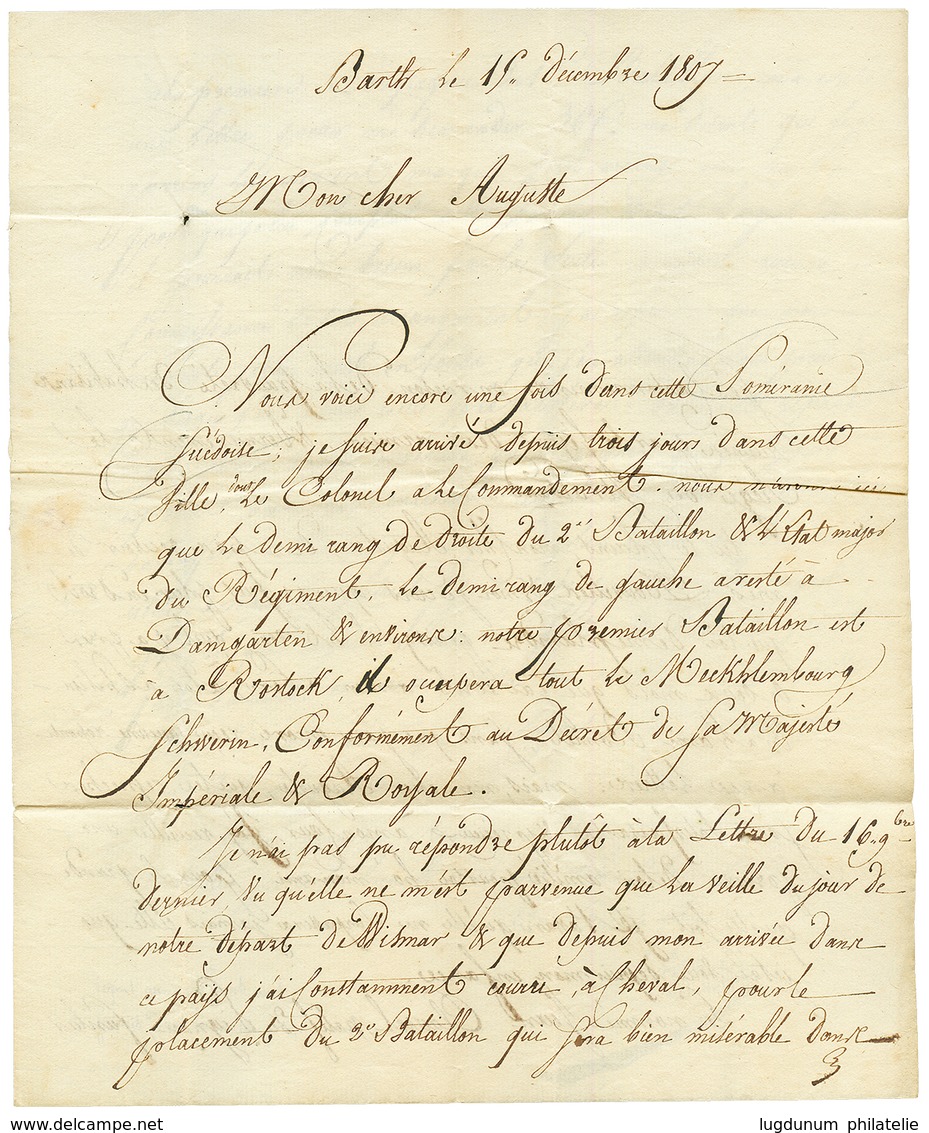 SWEDISH POSSESSION - POMERANIE SUEDOISE" : 1807 N°83 GRANDE ARMEE In Red On Entire Letter Datelined "BARTH" To FRANCE. V - Other & Unclassified