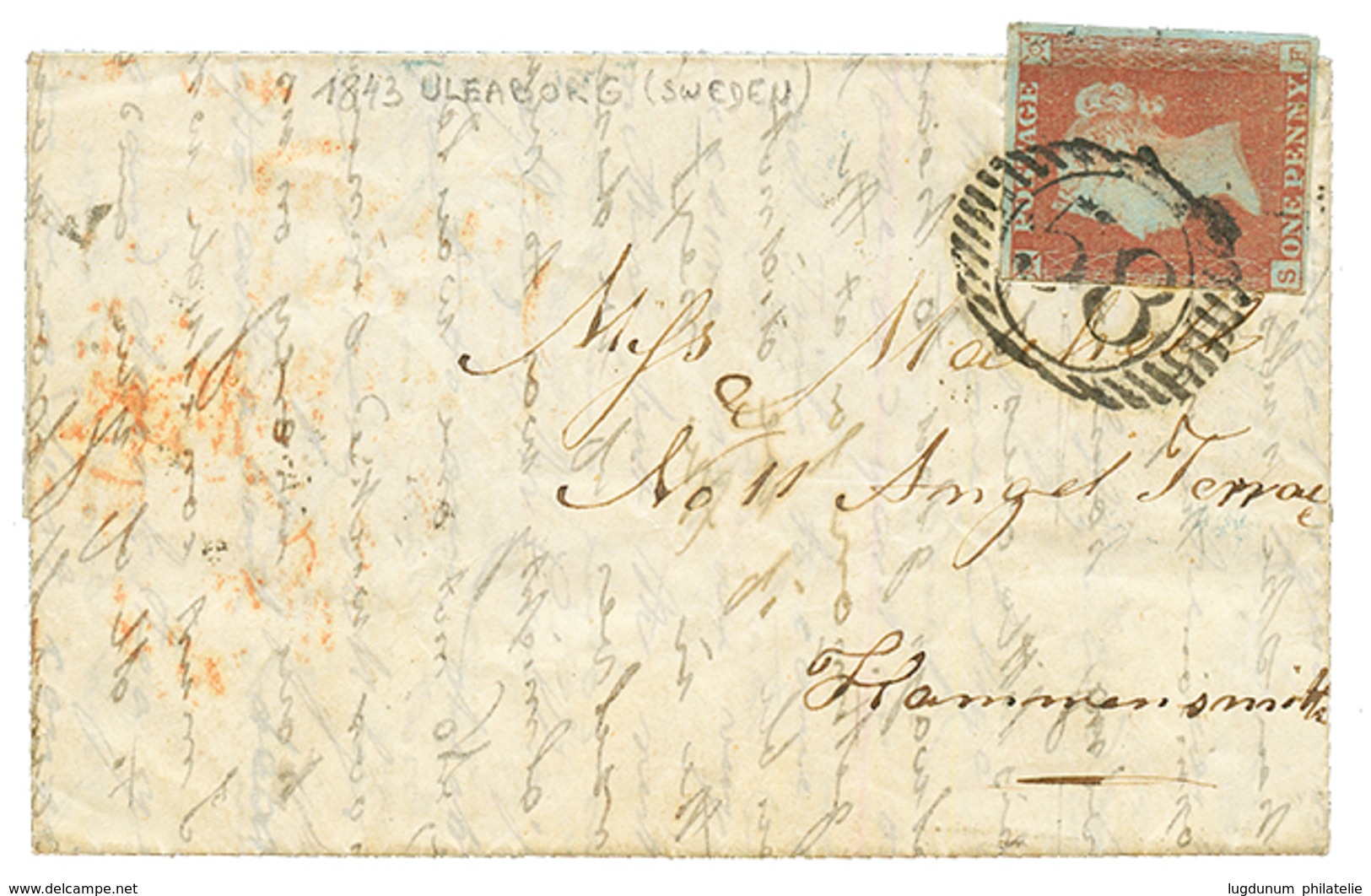 "ULEABORG ( SWEDEN ) Via ENGLAND : 1843 GB 1d Canc. On Entire Letter Datelined "ULEABORG 10 November 43" To HAMMERSMITH  - Sonstige & Ohne Zuordnung