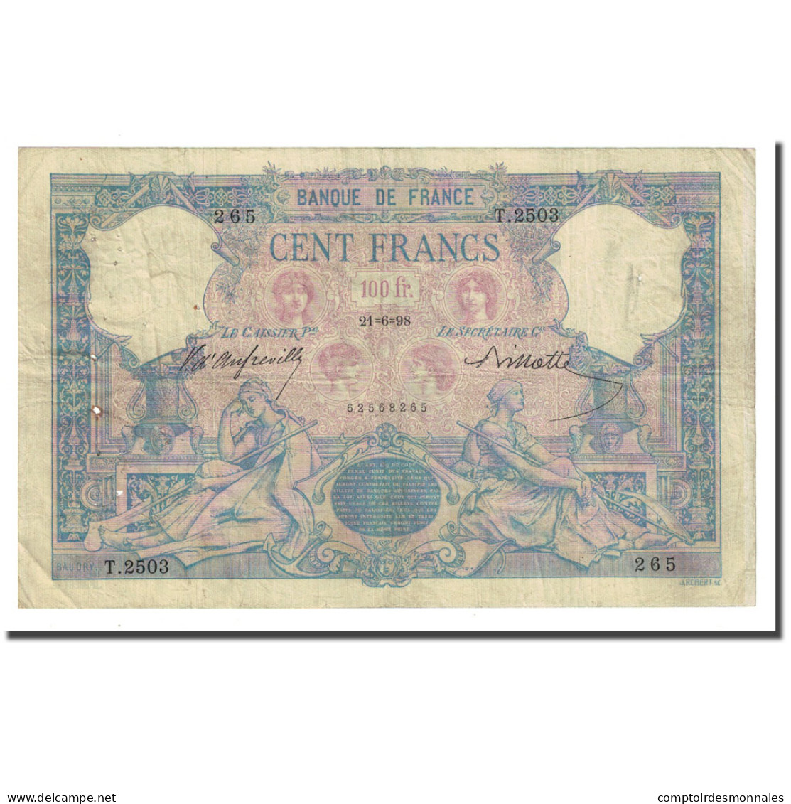 France, 100 Francs, Bleu Et Rose, 1898-06-21, TB+, Fayette:21.11, KM:65b - 100 F 1888-1909 ''Bleu Et Rose''