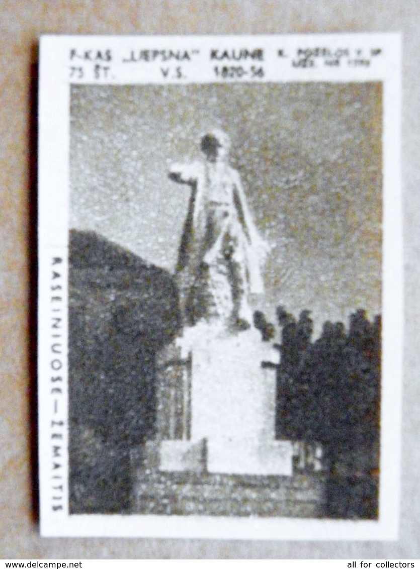 Old Matchbox Label Lithuania Raseiniai Zemaitis Monument - Luciferdozen - Etiketten