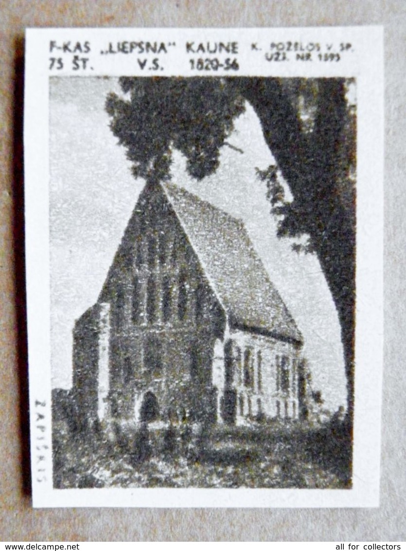 Old Matchbox Label Lithuania Raseiniai Zapiskis Church - Zündholzschachteletiketten