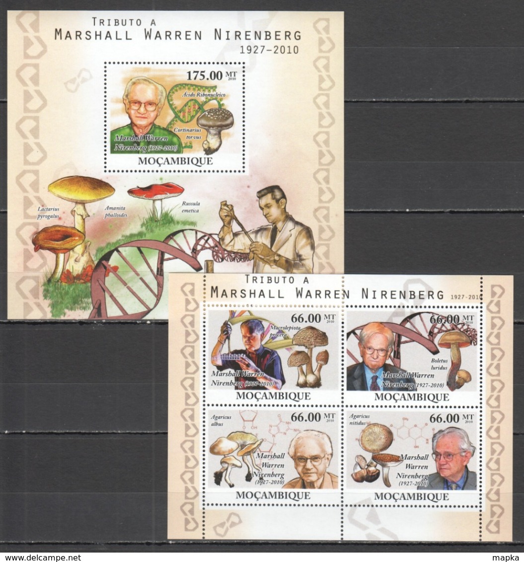 BC1123 2010 MOZAMBIQUE MOCAMBIQUE MARSHALL NIRENBERG CHEMISTRY SCIENCE MUSHROOMS 1KB+1BL MNH - Pilze