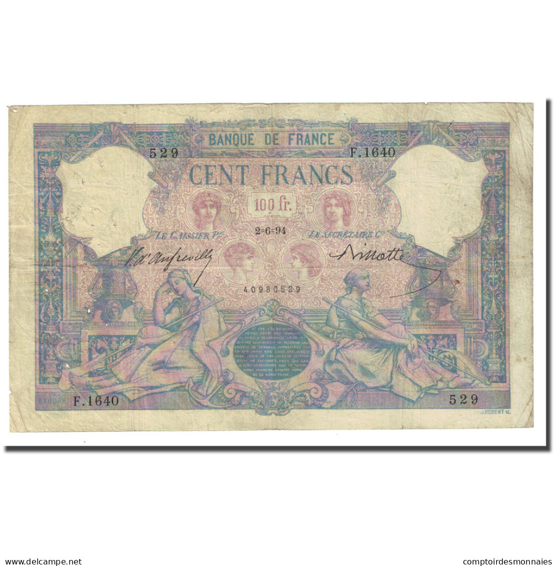 France, 100 Francs, Bleu Et Rose, 1894-06-02, TB, Fayette:21.7, KM:65b - 100 F 1888-1909 ''Bleu Et Rose''