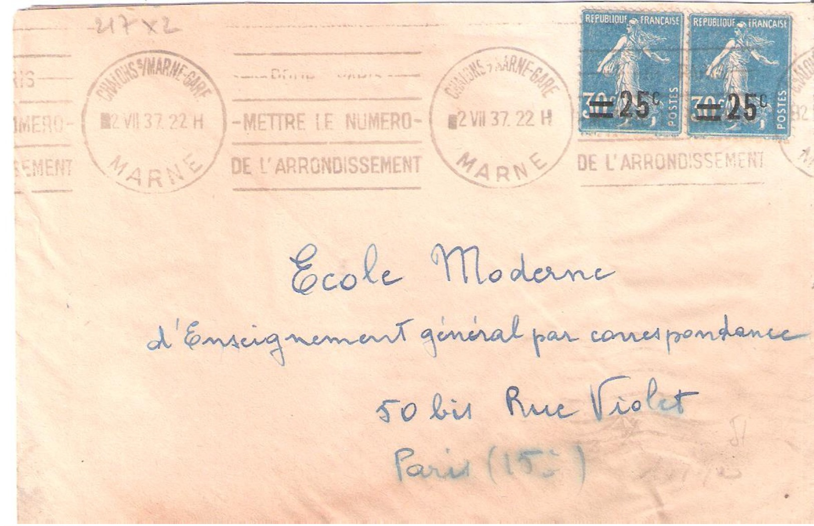 Affranchissement Divers Sur Lettre Oblitéré CHALONS SUR MARNE GARE - 1921-1960: Modern Period