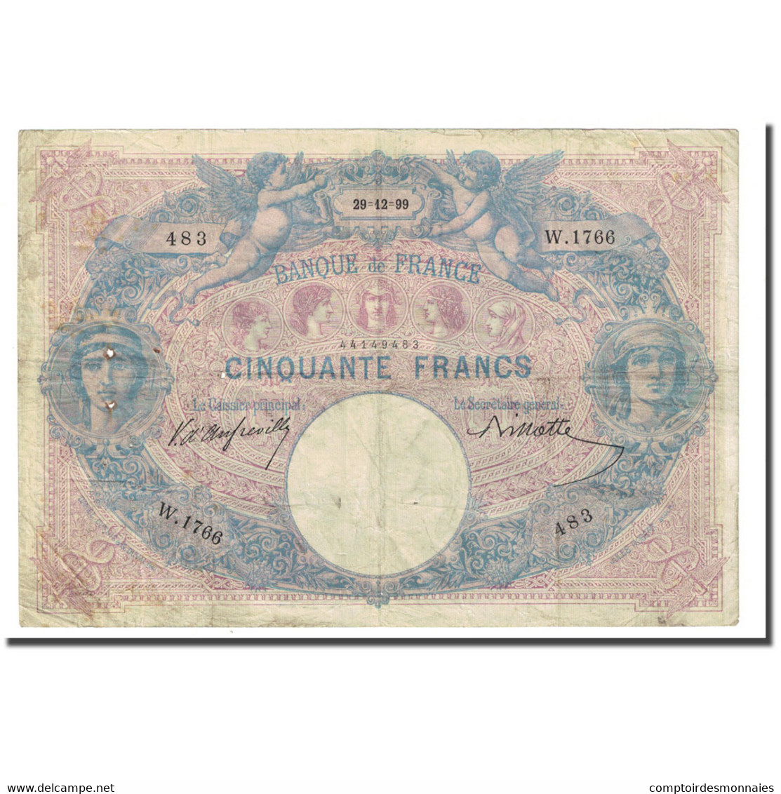 France, 50 Francs, Bleu Et Rose, 1899-12-29, B+, Fayette:14.11, KM:64b - 50 F 1889-1927 ''Bleu Et Rose''