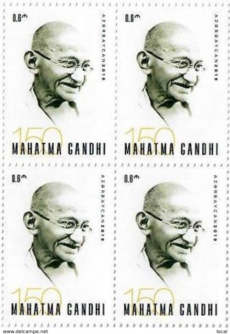 150th BIRTH ANNIVERSARY OF MAHATMA GANDHI . Azerbaijan Stamps. 2019. 4 Stamps MNH. Registered Mail - Azerbaijan