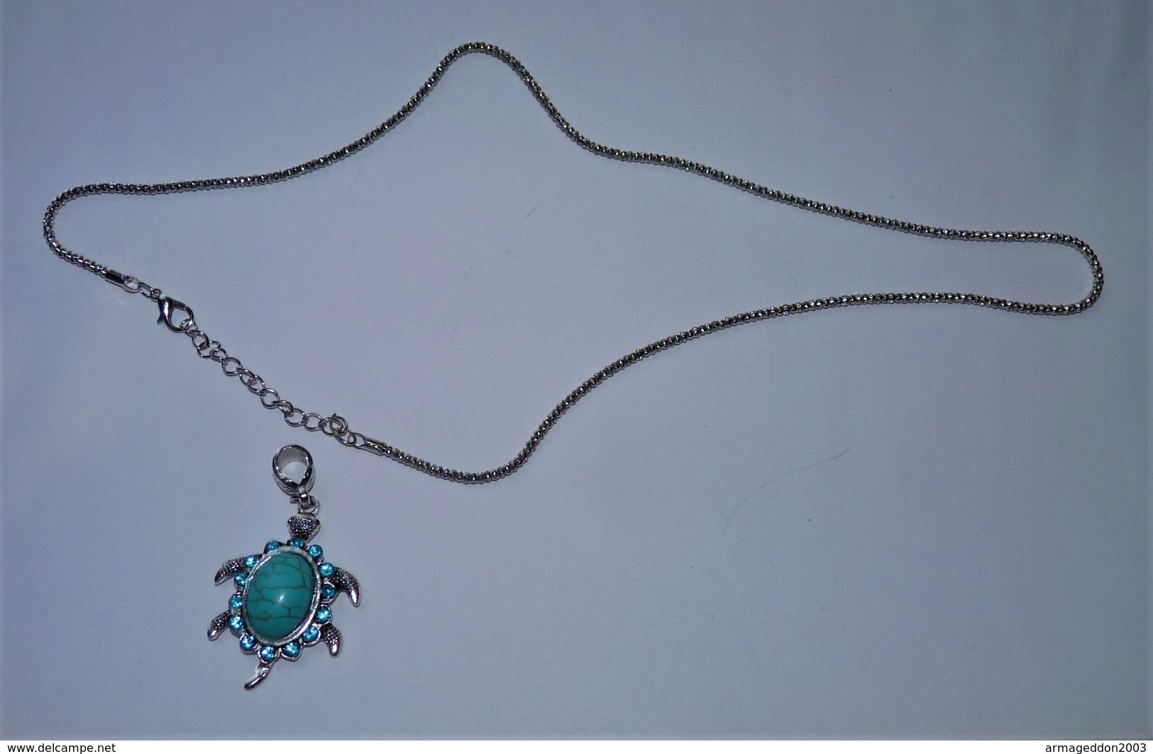 CHAINE ARGENTE PENDENTIF TORTUE BLEUE NEUVE - Colliers/Chaînes