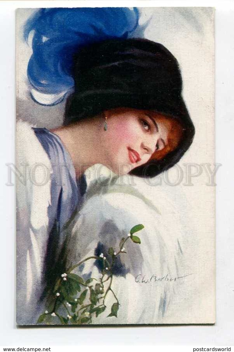 285431 C.W. BARBER Christmas Belle Woman Lady FASHION Hat Vintage Postcard - Barber, Court