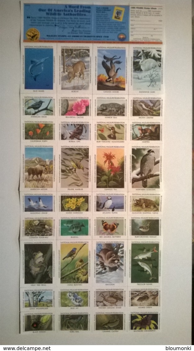 Bloc De Timbres / USA / 36  Vignettes Neuves /  National Wildlife Federation Stamps 1986 - Erinnofilia