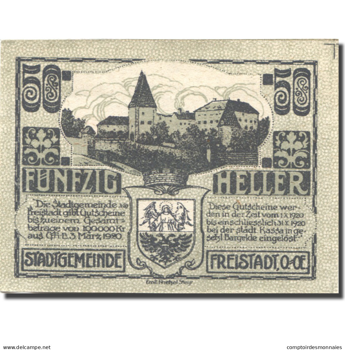 Billet, Autriche, Freistadt, 50 Heller, Château, 1920-10-31, SPL, Mehl:FS 212a - Austria