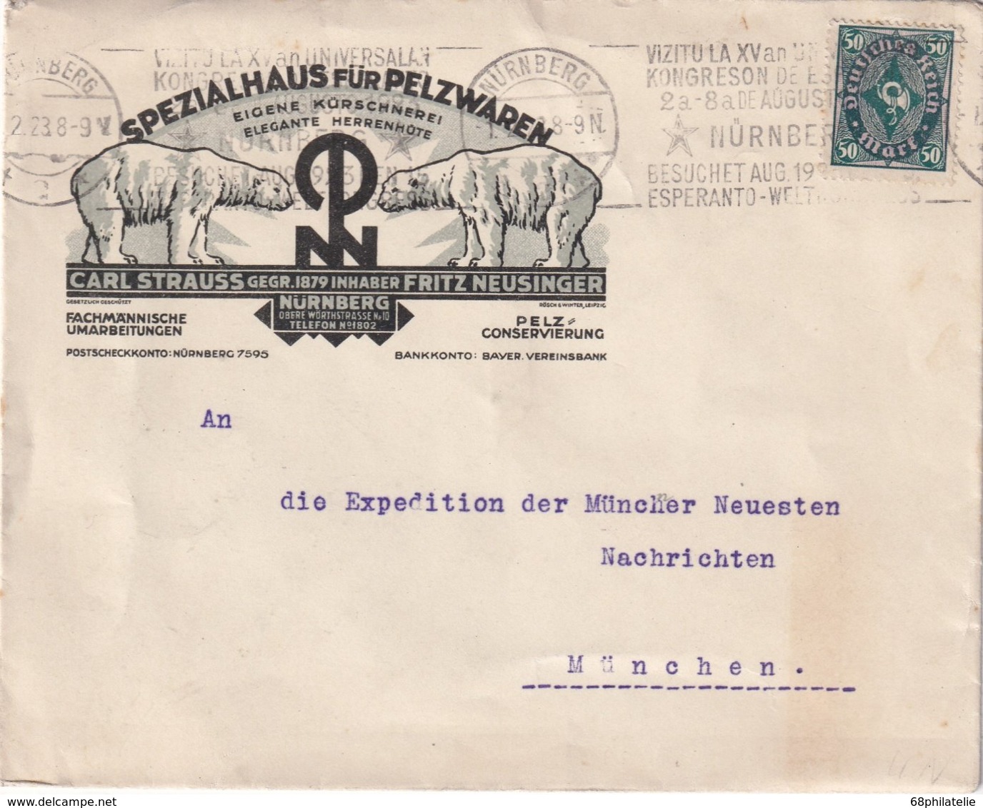 ALLEMAGNE  1923 LETTRE ILLUSTREE DE NÜRNBERG THEME OURS - Storia Postale