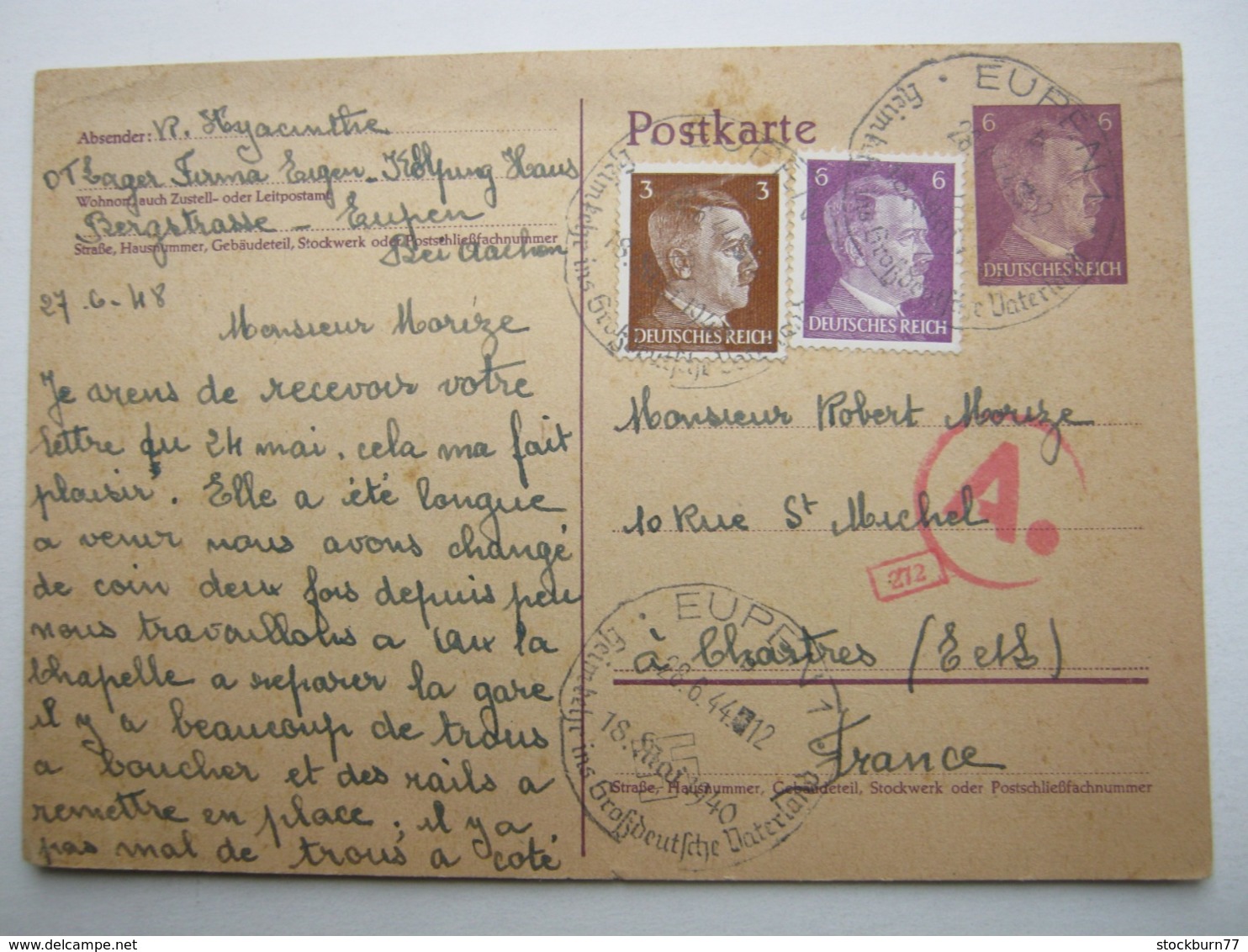 1944 , EUPEN , Carte Postale , OT Lager Firma Eugen , Kolping Haus , Organisation Todt , Selten - OC55/105 Eupen & Malmédy