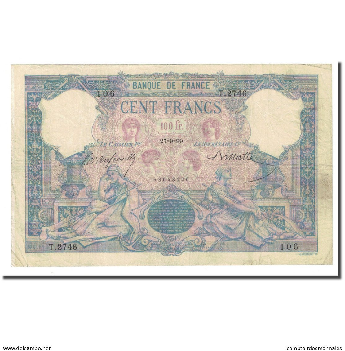 France, 100 Francs, Bleu Et Rose, 1899-09-27, TTB, Fayette:21.12, KM:65b - 100 F 1888-1909 ''Bleu Et Rose''